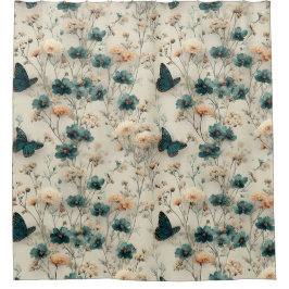 Vintage Spring Flowers and Butterflies Duschvorhang