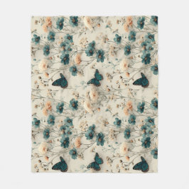 Vintage Spring Flowers and Butterflies Fleecedecke