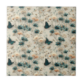 Vintage Spring Flowers and Butterflies Fliese