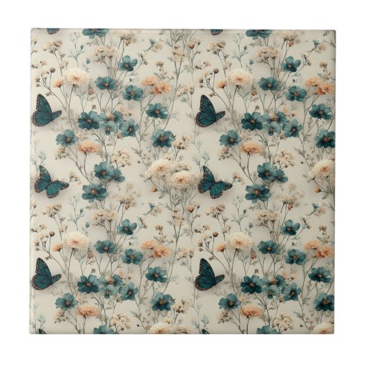 Vintage Spring Flowers and Butterflies Fliese (Vorderseite)