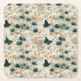 Vintage Spring Flowers and Butterflies Rechteckiger Pappuntersetzer