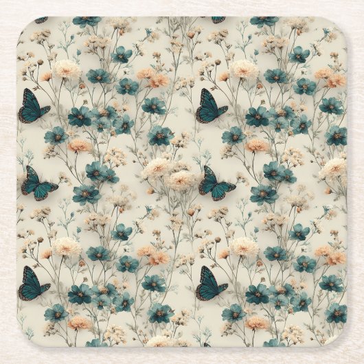 Vintage Spring Flowers and Butterflies Rechteckiger Pappuntersetzer (Vorderseite)