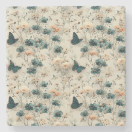 Vintage Spring Flowers and Butterflies Steinuntersetzer