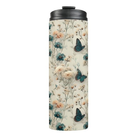 Vintage Spring Flowers and Butterflies Thermosbecher (Vorderseite)