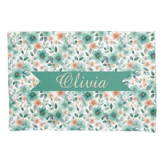 Vintage Spring Green Floral Personalized Kissenbezug (Vorderseite)
