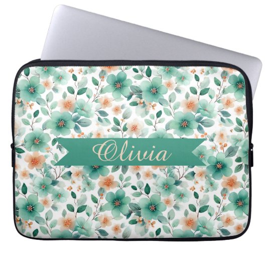 Vintage Spring Green Floral Personalized Laptopschutzhülle (Vorderseite)