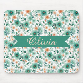 Vintage Spring Green Floral Personalized Mousepad