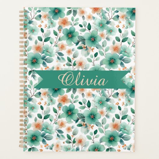 Vintage Spring Green Floral Personalized Planer (Vorderseite)