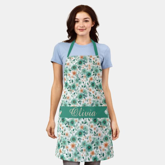Vintage Spring Green Floral Personalized Schürze (Getragen)