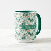 Vintage Spring Green Floral Personalized Tasse (VorderseiteRechts)
