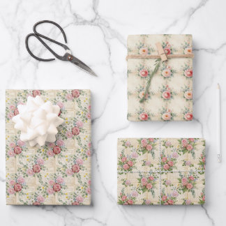 Vintage Spring Letter Floral Gift Wrap 3 Sheet Set Geschenkpapier Set