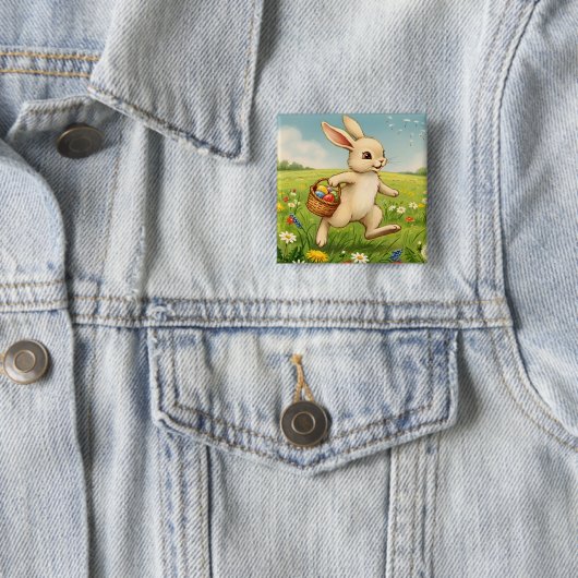 Vintage Spring Meadow Easter Bunny  Button (Beispiel)