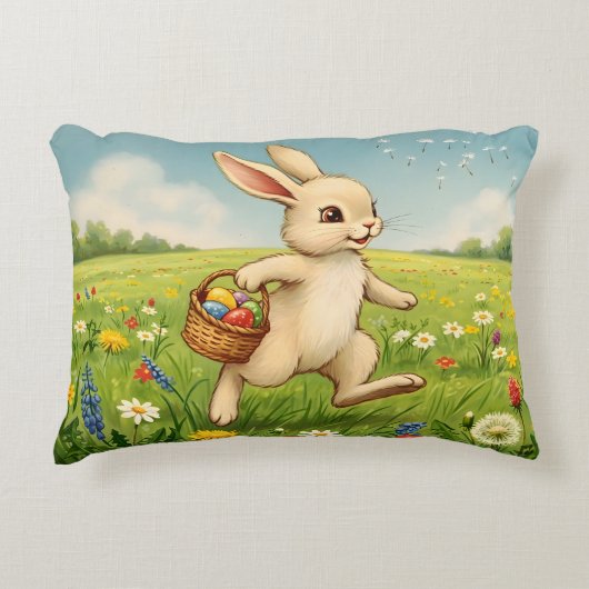 Vintage Spring Meadow Easter Bunny Dekokissen (Vorderseite)