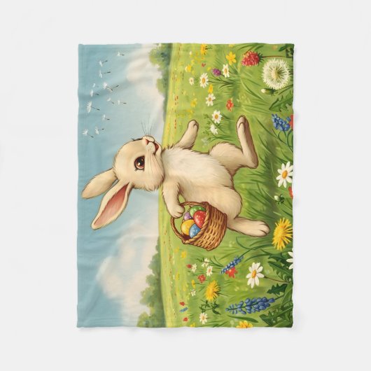Vintage Spring Meadow Easter Bunny  Fleecedecke (Vorderseite)