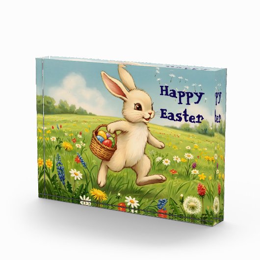 Vintage Spring Meadow Easter Bunny  Fotoblock (Rechts)