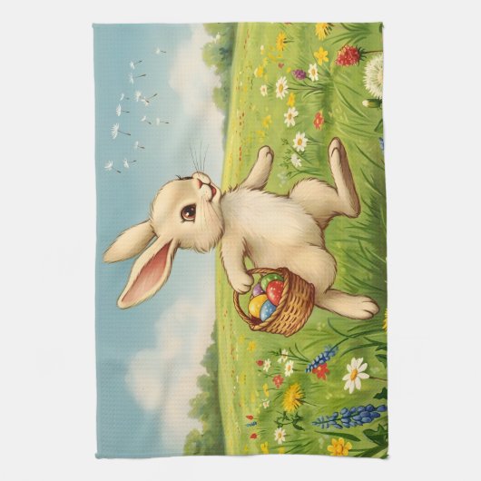 Vintage Spring Meadow Easter Bunny Geschirrtuch (Vertikal)