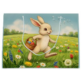 Vintage Spring Meadow Easter Bunny  Große Geschenktüte (Vorderseite)