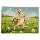 Vintage Spring Meadow Easter Bunny  Große Geschenktüte (Rückseite)
