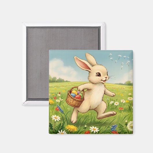 Vintage Spring Meadow Easter Bunny  Magnet (Vorderseite/Rückseite)
