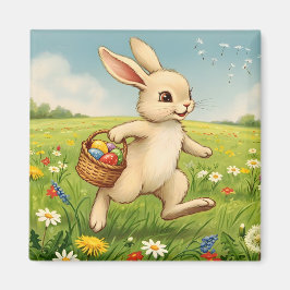 Vintage Spring Meadow Easter Bunny Magnet