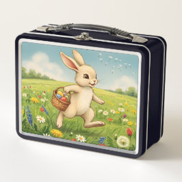 Vintage Spring Meadow Easter Bunny Metall Brotdose