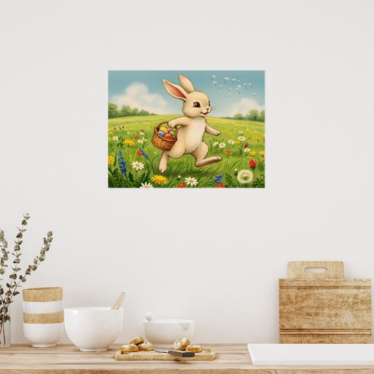 Vintage Spring Meadow Easter Bunny  Poster (Küche)