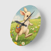 Vintage Spring Meadow Easter Bunny Runde Wanduhr (Winkel)
