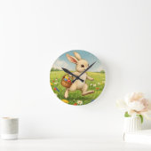 Vintage Spring Meadow Easter Bunny Runde Wanduhr (Zuhause)
