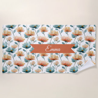 Vintage Spring Orange Flowers Personalized Strandtuch