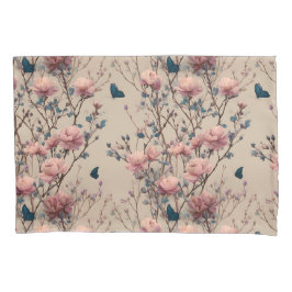 Vintage Spring Roses with Blue Butterflies Kissenbezug