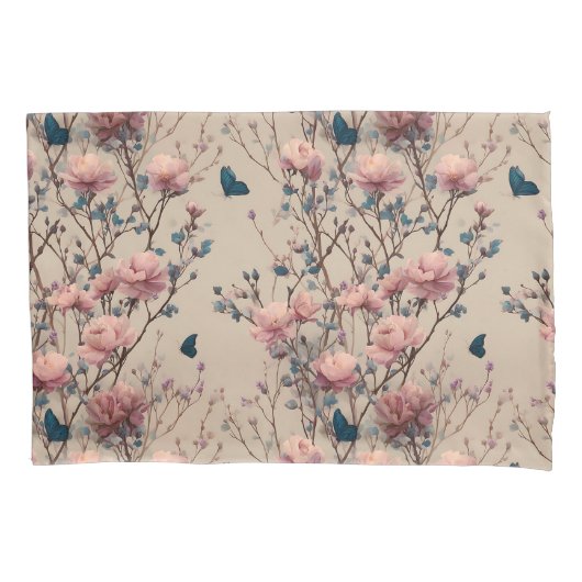 Vintage Spring Roses with Blue Butterflies Kissenbezug (Vorderseite)