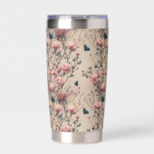 Vintage Spring Roses with Blue Butterflies Thermobecher (Vorderseite)