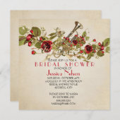 Vintage Spring Rote Rose Music Brautparty Einladung (Vorne/Hinten)