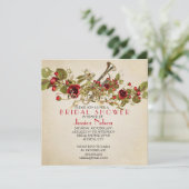 Vintage Spring Rote Rose Music Brautparty Einladung (Stehend Vorderseite)