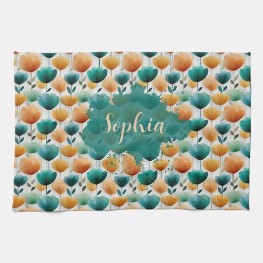 Vintage Spring Yellow and Green Floral Geschirrtuch (Horizontal)