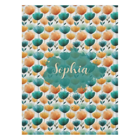 Vintage Spring Yellow and Green Floral Tischdecke (Vorderseite)