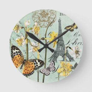 Vintage Springtime in Paris Runde Wanduhr