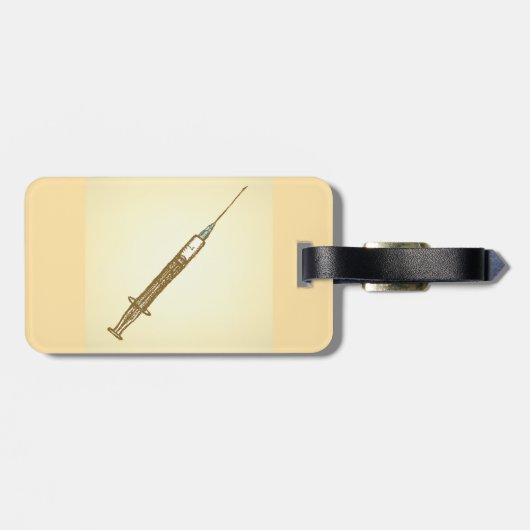 Vintage Spritze Medizinische Gesundheitspflege Ske Gepäckanhänger (Rückseite horizontal)