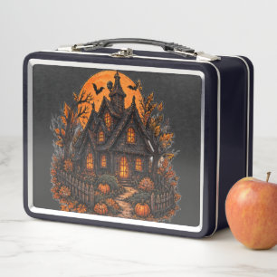 Vintage Spukhaus Gothic Halloween Mondlicht Metall Brotdose