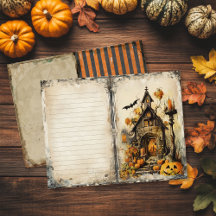 Vintage Spukhaus Halloween-Junk-Journal-Seite