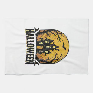 Vintage Spukhaus Halloween-Shirt-Design_1 Geschirrtuch