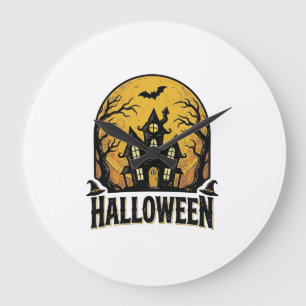 Vintage Spukhaus Halloween-Shirt-Design_1 Große Wanduhr