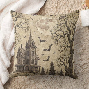 Vintage Spukhaus & Vollmond Kissen