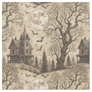 Vintage Spukhaus & Vollmond Stoff