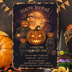 Vintage-spukiger-Kürbiskopf-Halloween-Bash-Einladu Einladung