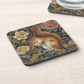 Vintage Squirrel and Flowers Pattern Getränkeuntersetzer (Linke Seite)