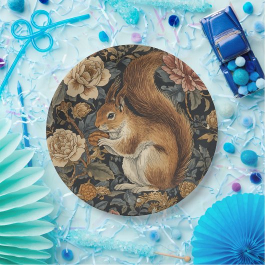 Vintage Squirrel and Flowers Pattern Pappteller (Party)