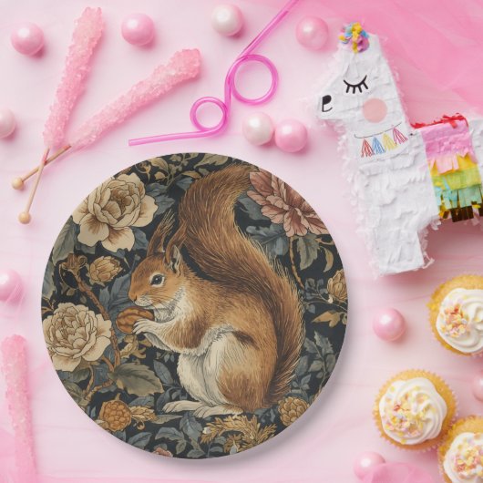 Vintage Squirrel and Flowers Pattern Pappteller (Party)
