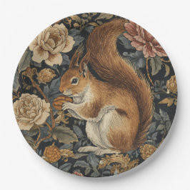 Vintage Squirrel and Flowers Pattern Pappteller