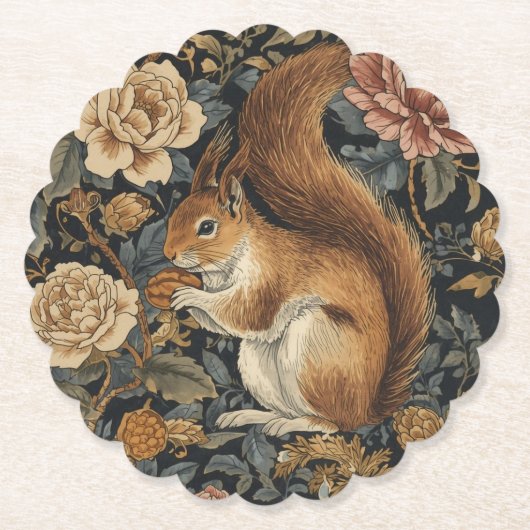 Vintage Squirrel and Flowers Pattern Untersetzer (Vorderseite)